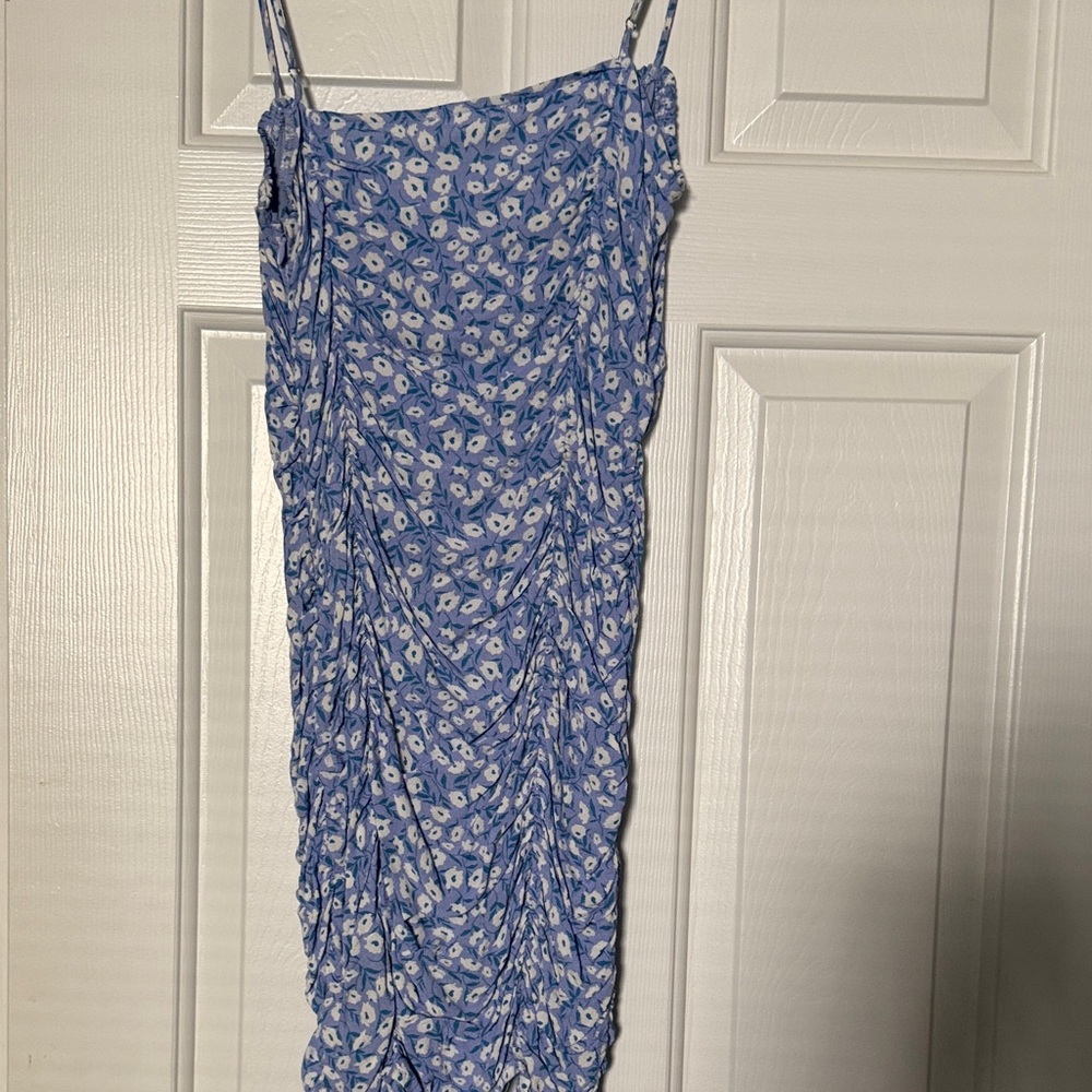 Blue Floral Ruched Mini Dress - Picture 5 of 5